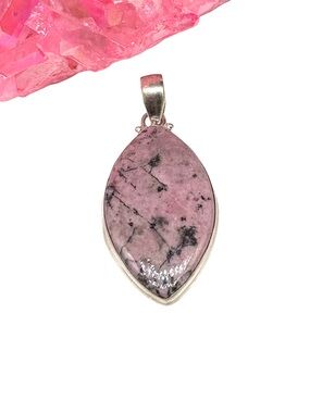 Rhodonite Necklace Pendant Solid 925 Sterling Silver Pink Stone